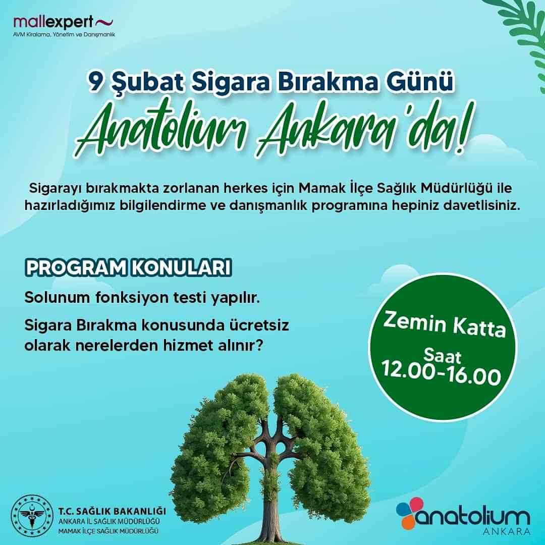 Sigarayı bırakmakta zorlanan herkes için Mamak İlçe Sağlık Müdürlüğü ile hazırladığımız bilgilendirme ve danışmanlık programına siz değerli ziyaretçilerimizi bekliyoruz!